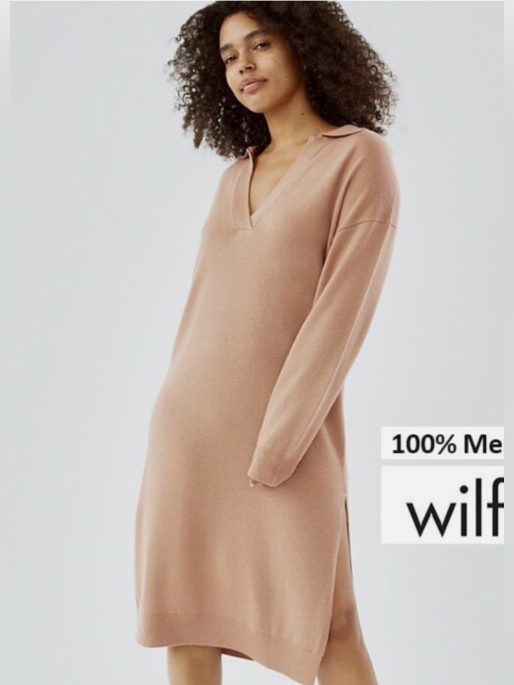 Wilfred Shayna Merino Wool Collared Sweater Dress - Camel Beige